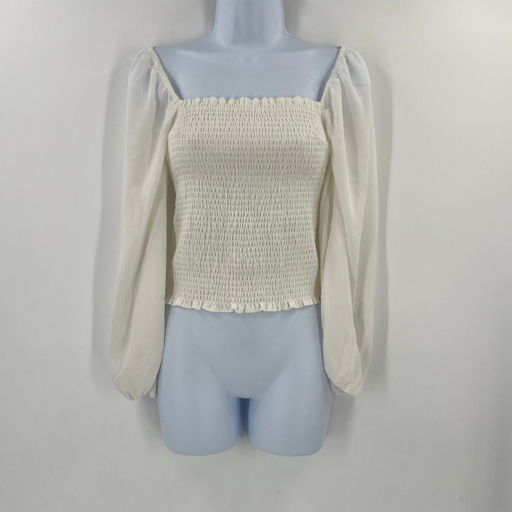 Abercrombie Cream Smocked Square Neck Blouse Small Cottagecore Boho Romantic